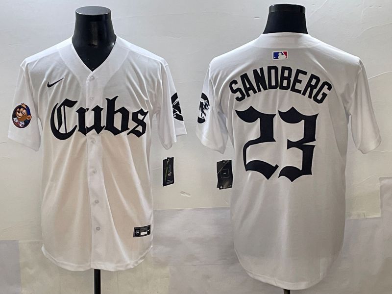 Men 2025 Chicago Cubs 23 Sandberg White Five generations Joint Name Nike MLB Jersey style 14